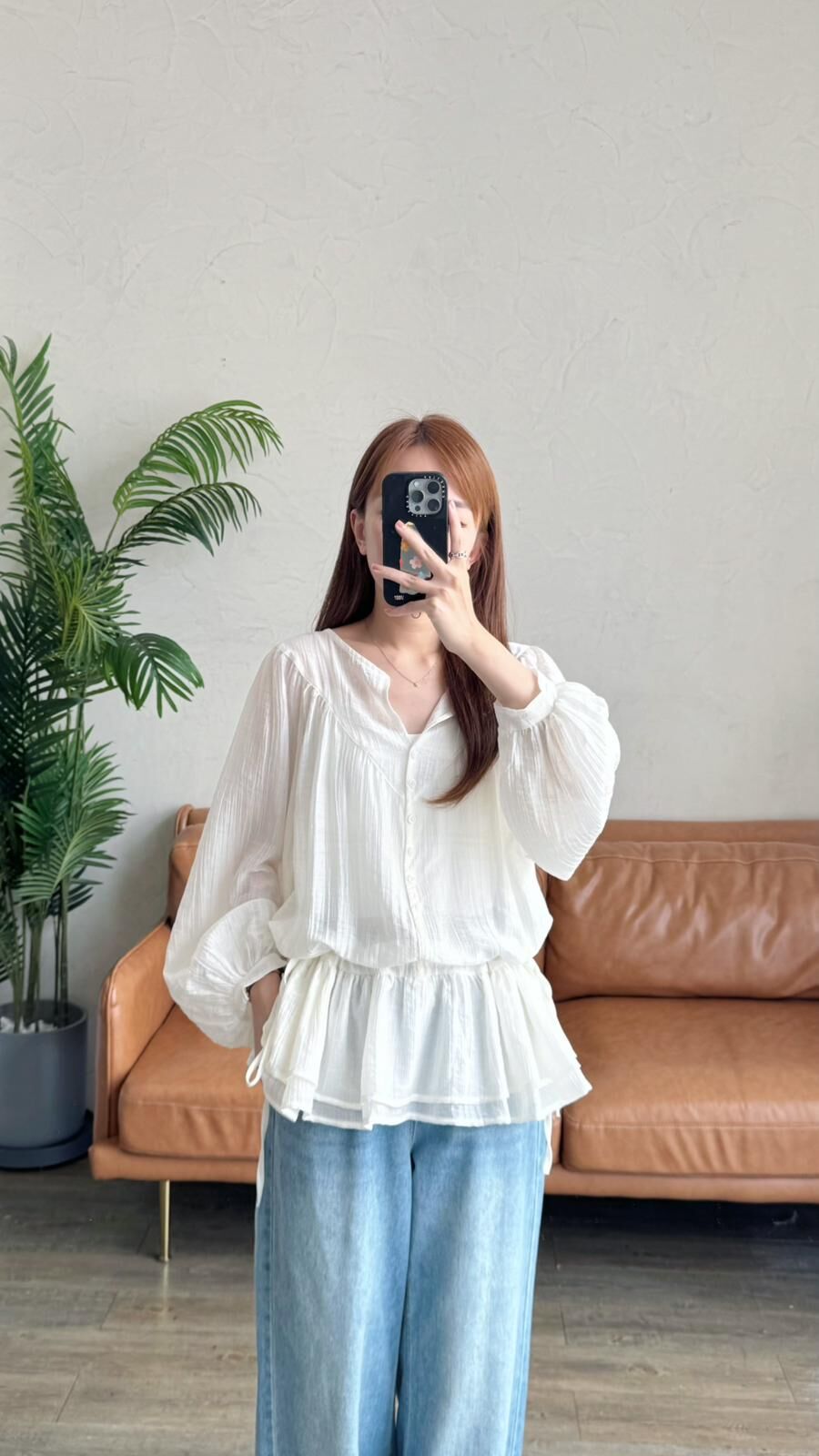 KR501 氣質薄薄樹紋束腰TOP-2色