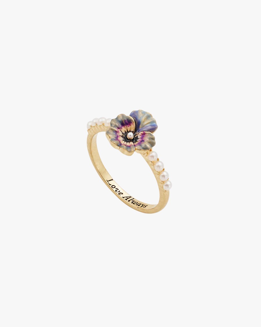 英國代購-FABLE ENGLAND Gold Pansy & Pearl Ring