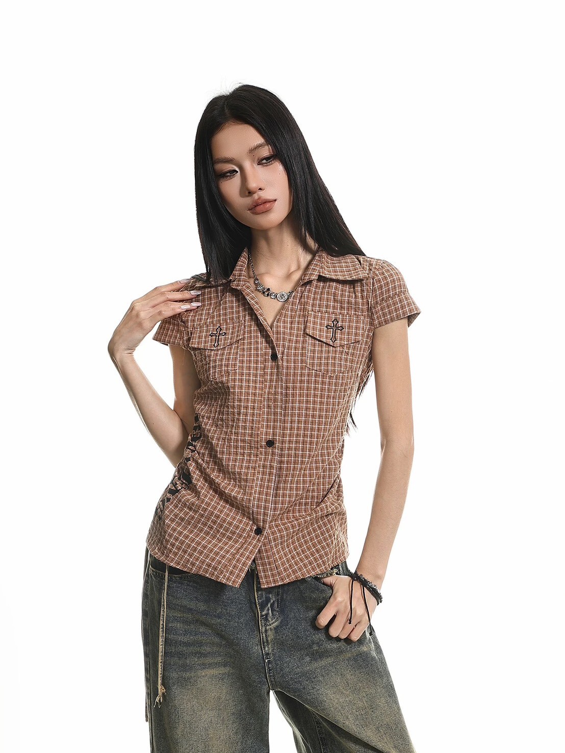 歌德修身短版襯衫