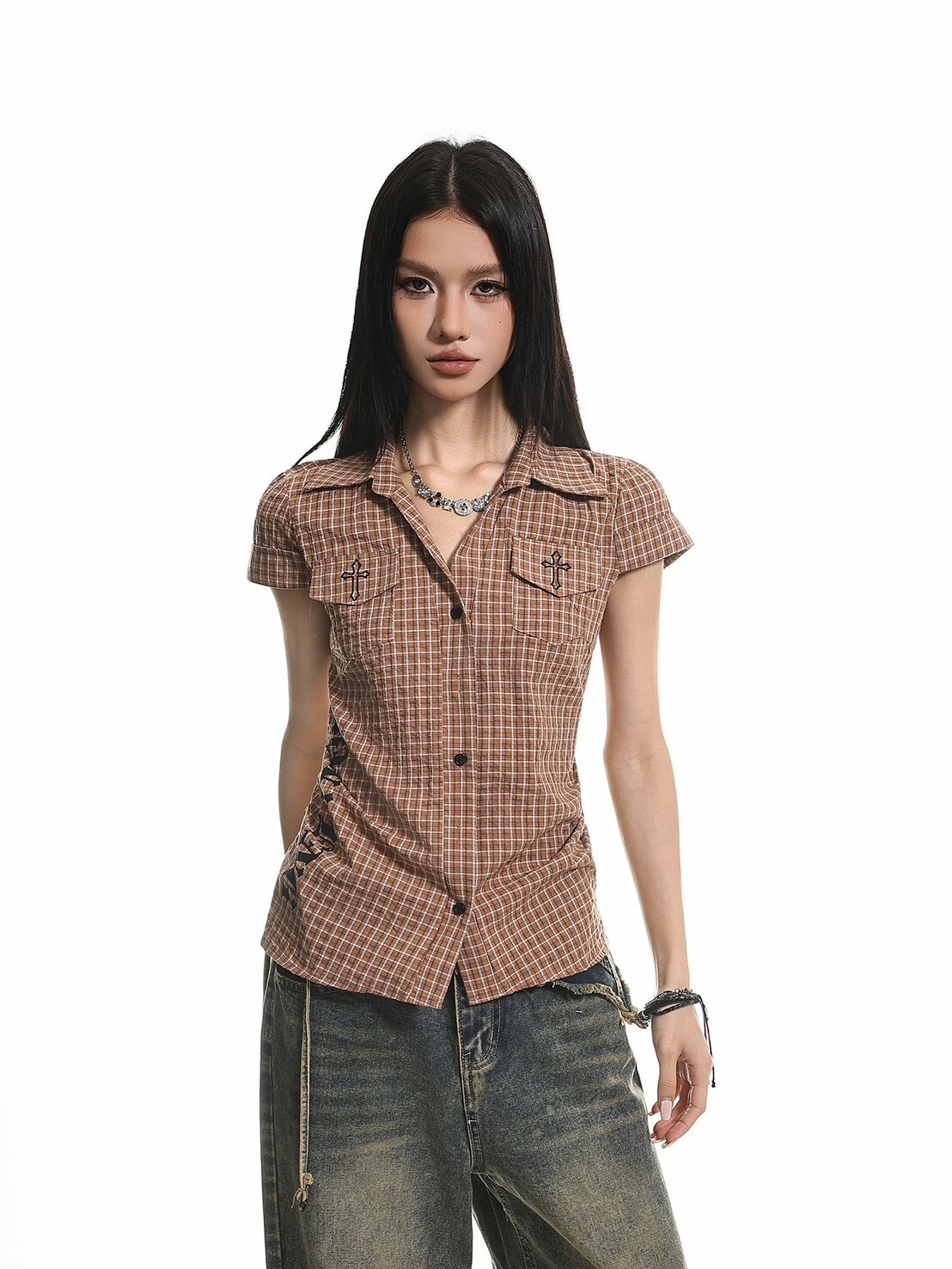 歌德修身短版襯衫