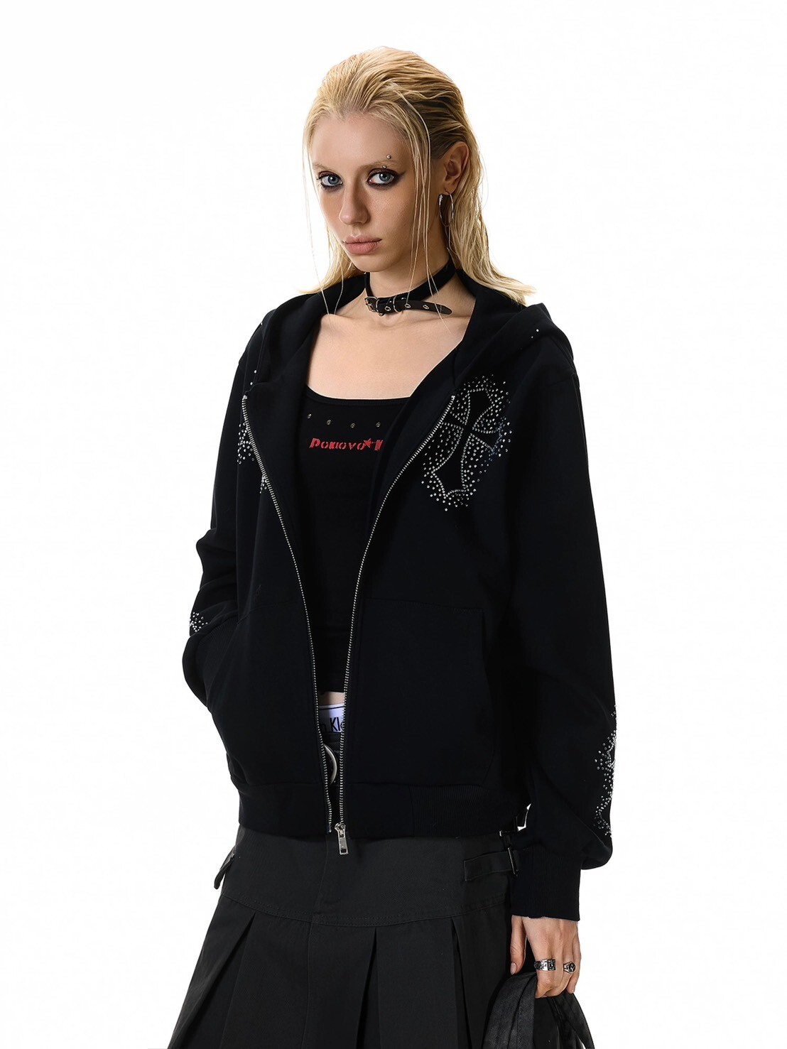 十字水鑽連帽外套