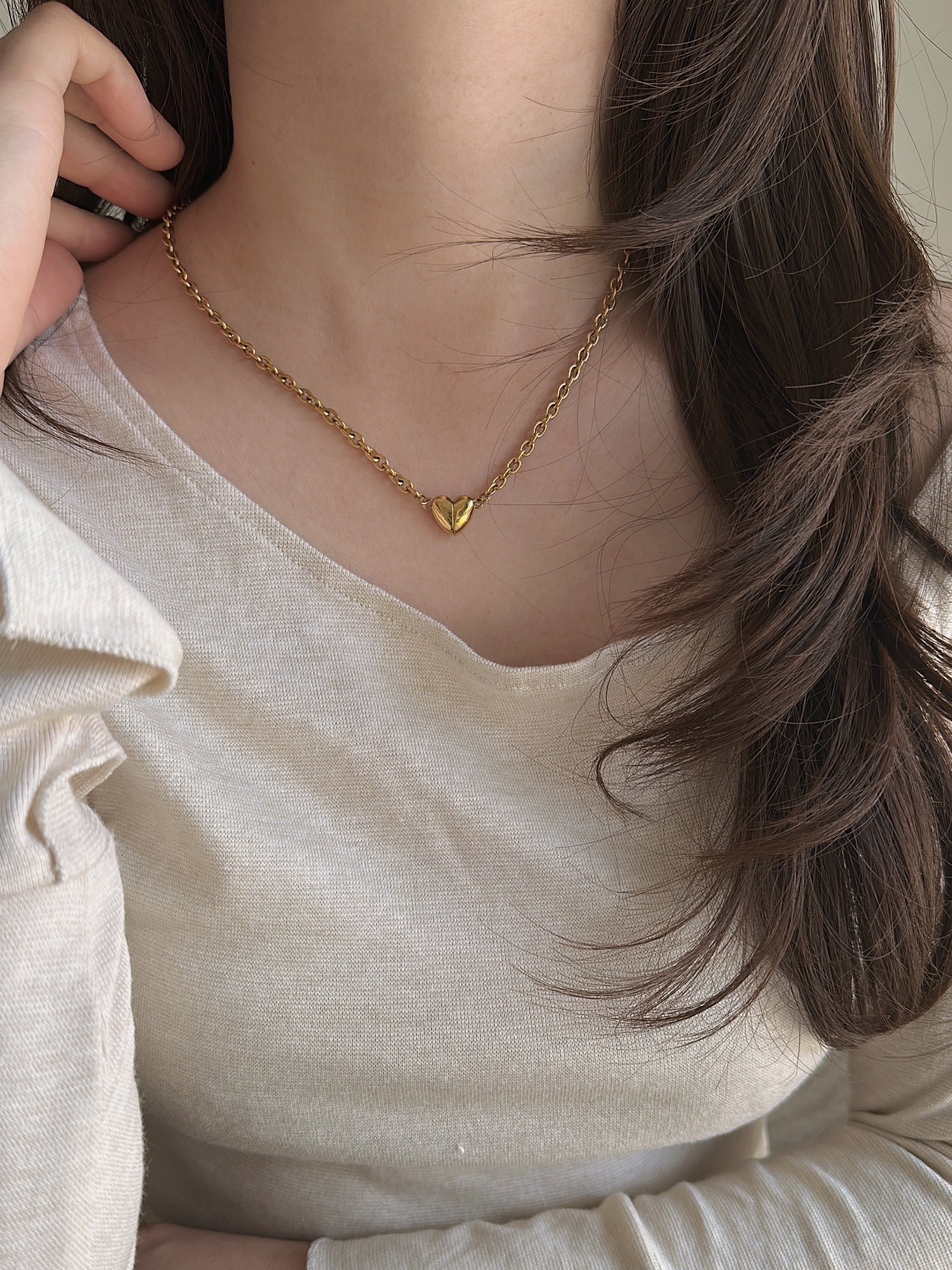 SS magnet heart lock necklace