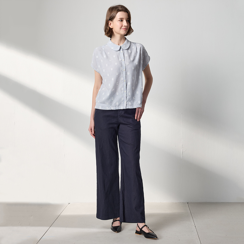 PIPPY 柔美飄逸純棉翻領短袖上衣  藍