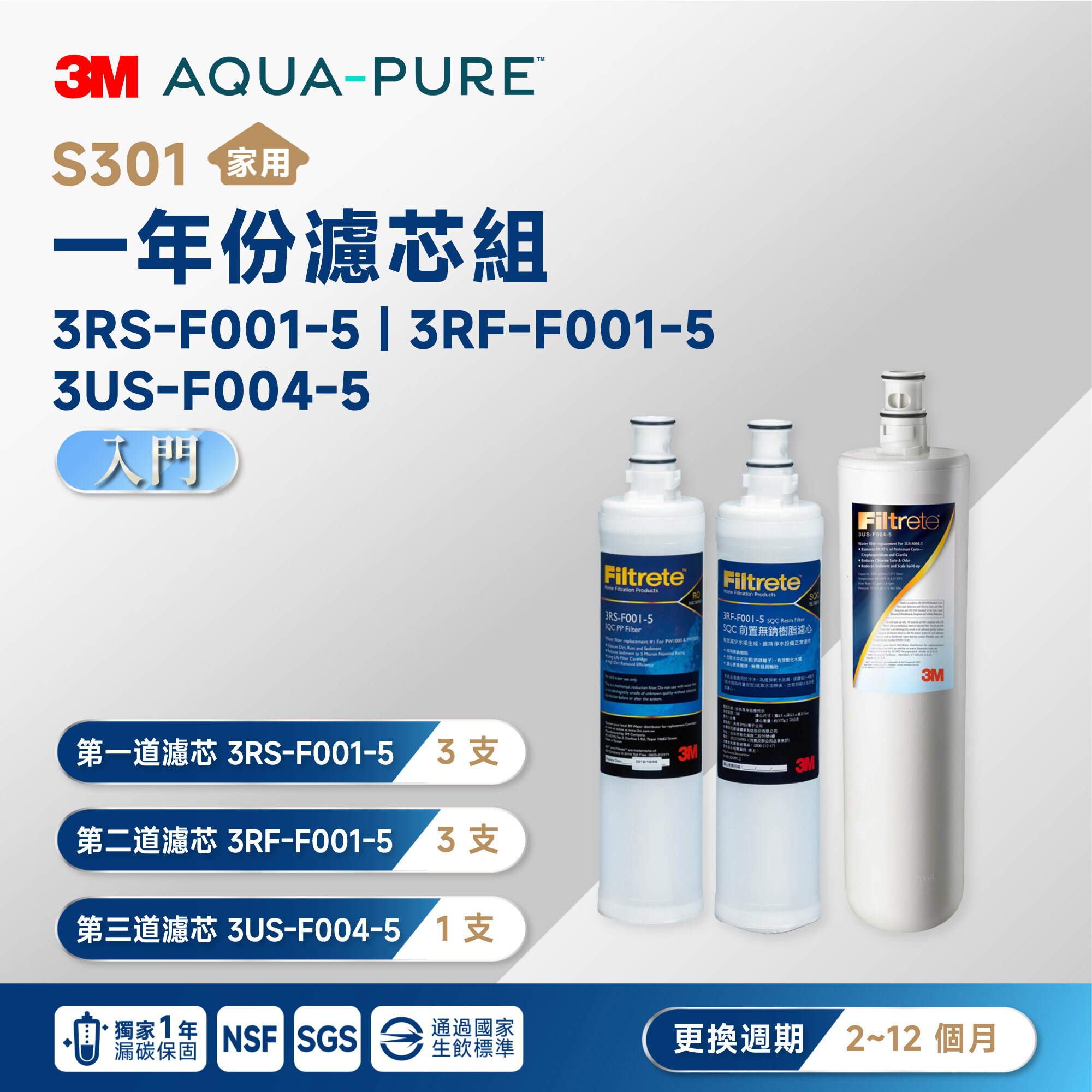 【3M】S301 一年份濾芯組 3RS-F001-5｜3RF-F001-5｜3US-F004-5