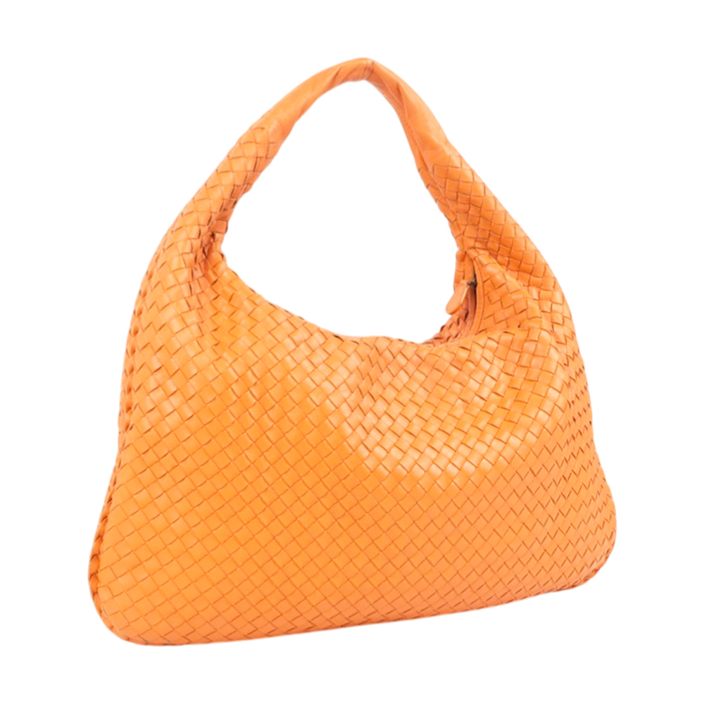 【Bottega Veneta】小羊皮編織彎月包/和尚包/肩背包(橘黃色)