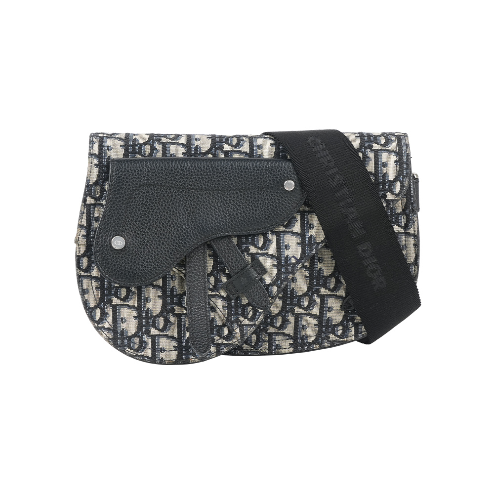 【CHRISTIAN DIOR】Saddle Oblique 緹花布馬鞍斜背包(藍色)