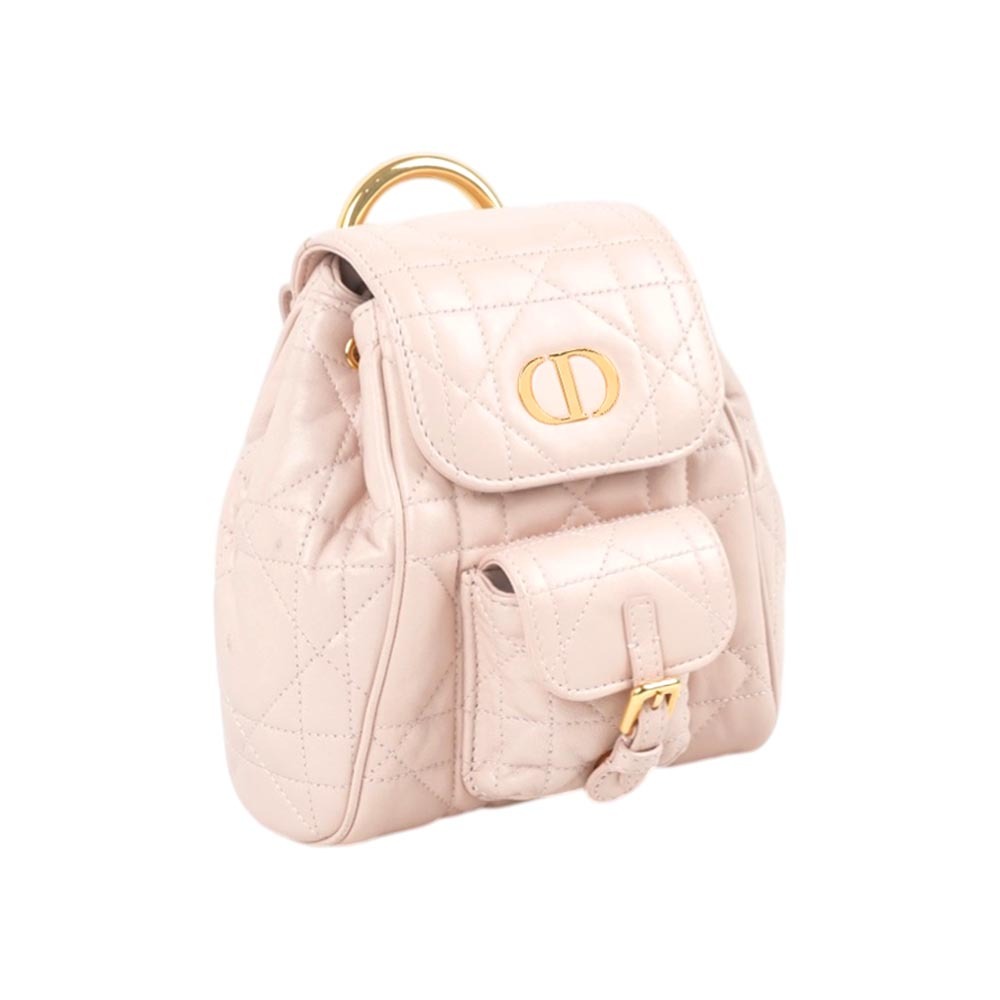 【CHRISTIAN DIOR】Caro 金釦籐格紋羊皮小款後背包(淡粉色)