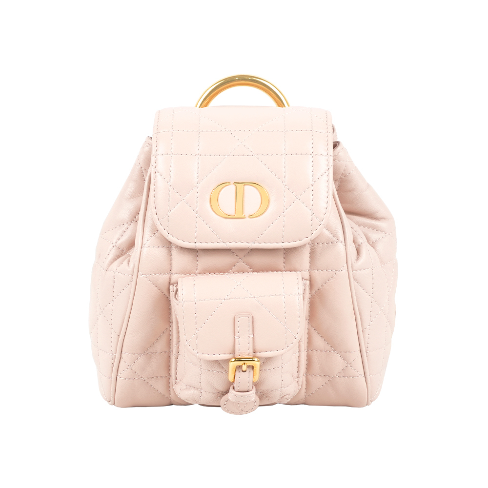 【CHRISTIAN DIOR】Caro 金釦籐格紋羊皮小款後背包(淡粉色)