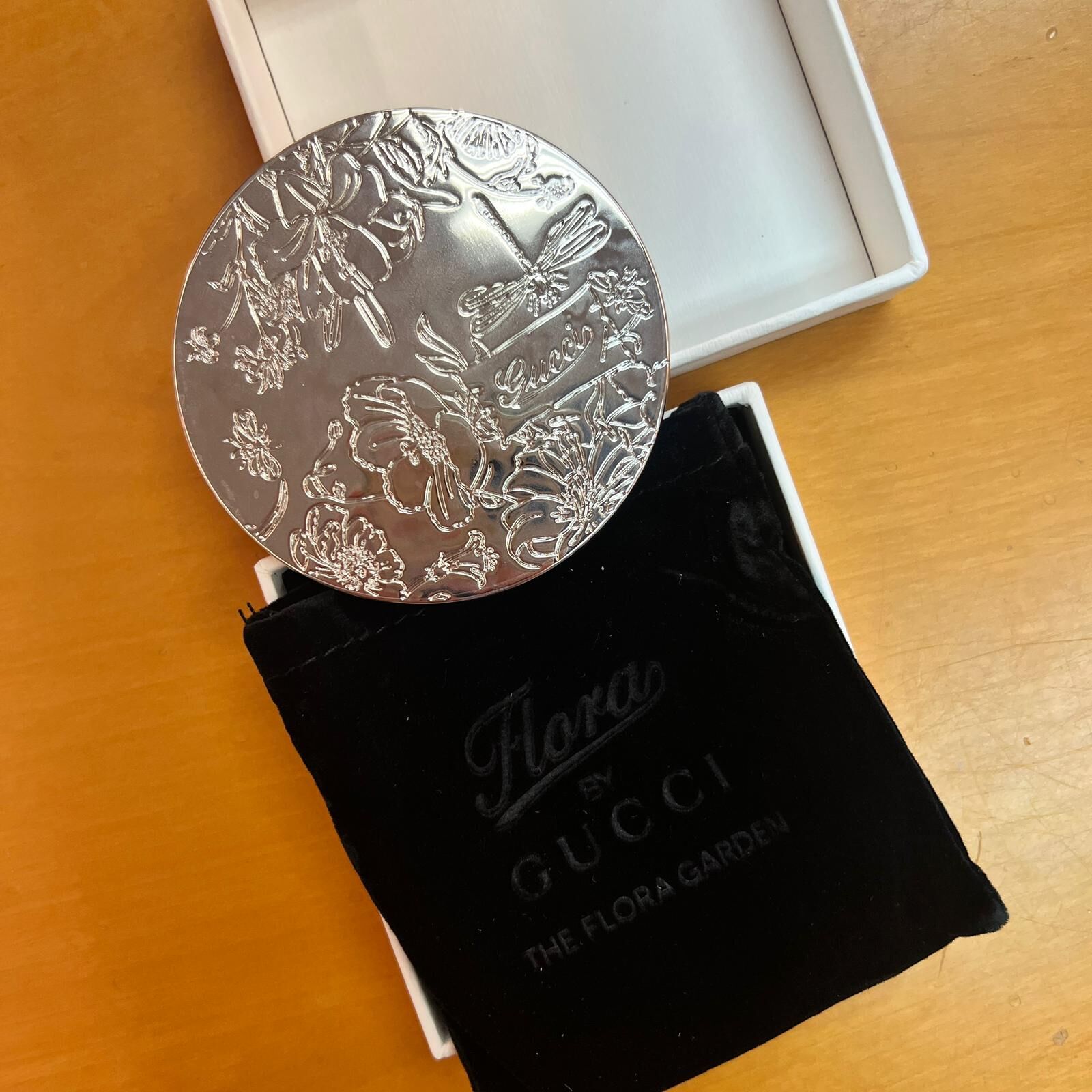 【OMZ x 好用包包 0331】[ZU03] GUCCI 復古化妝鏡翻蓋折疊鏡隨身鏡Mini 便攜鏡 花卉圖案