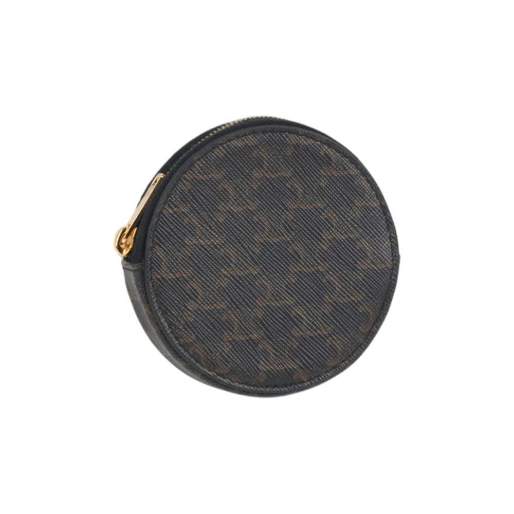 【CÉLINE】Triomphe 塗層帆布拉鍊圓形零錢包(黝黑色)