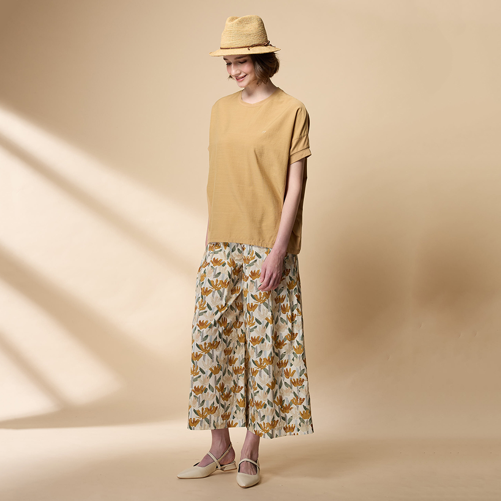 PIPPY 繽紛印花鬆緊寬口長褲  卡其