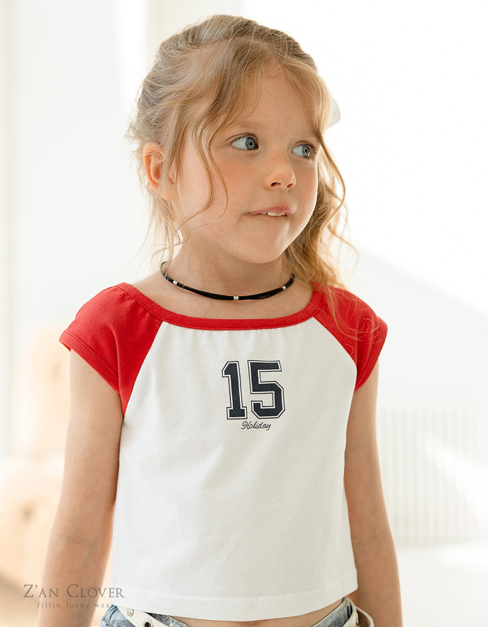 正韓夏ZAN CLOVER 兩色數字15合身短版上衣