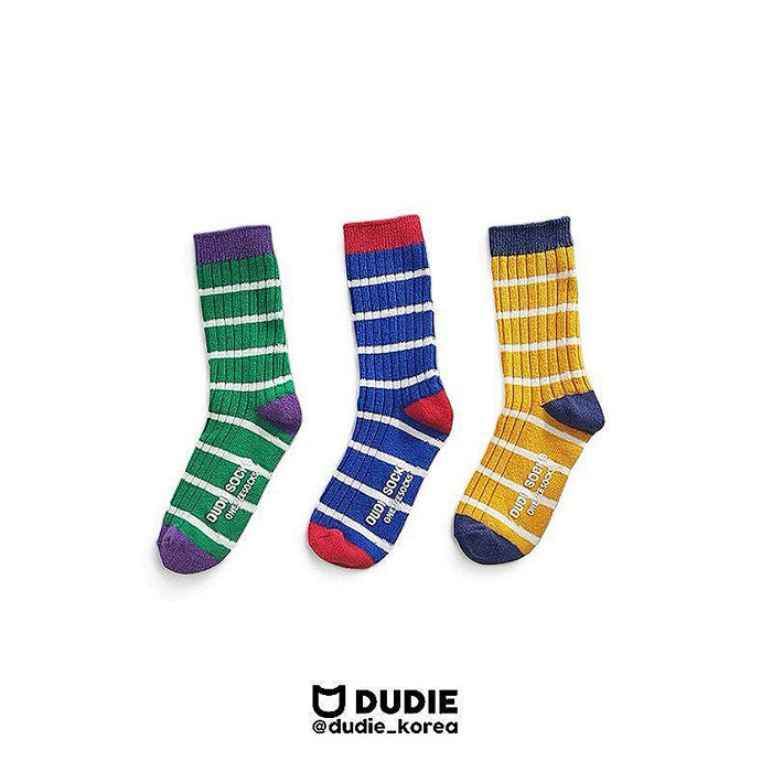 正韓夏DUDIE 運動感橫條止滑長襪組