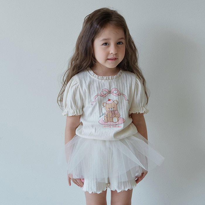 正韓夏momoann 兩色熊熊木耳褲拼紗套裝