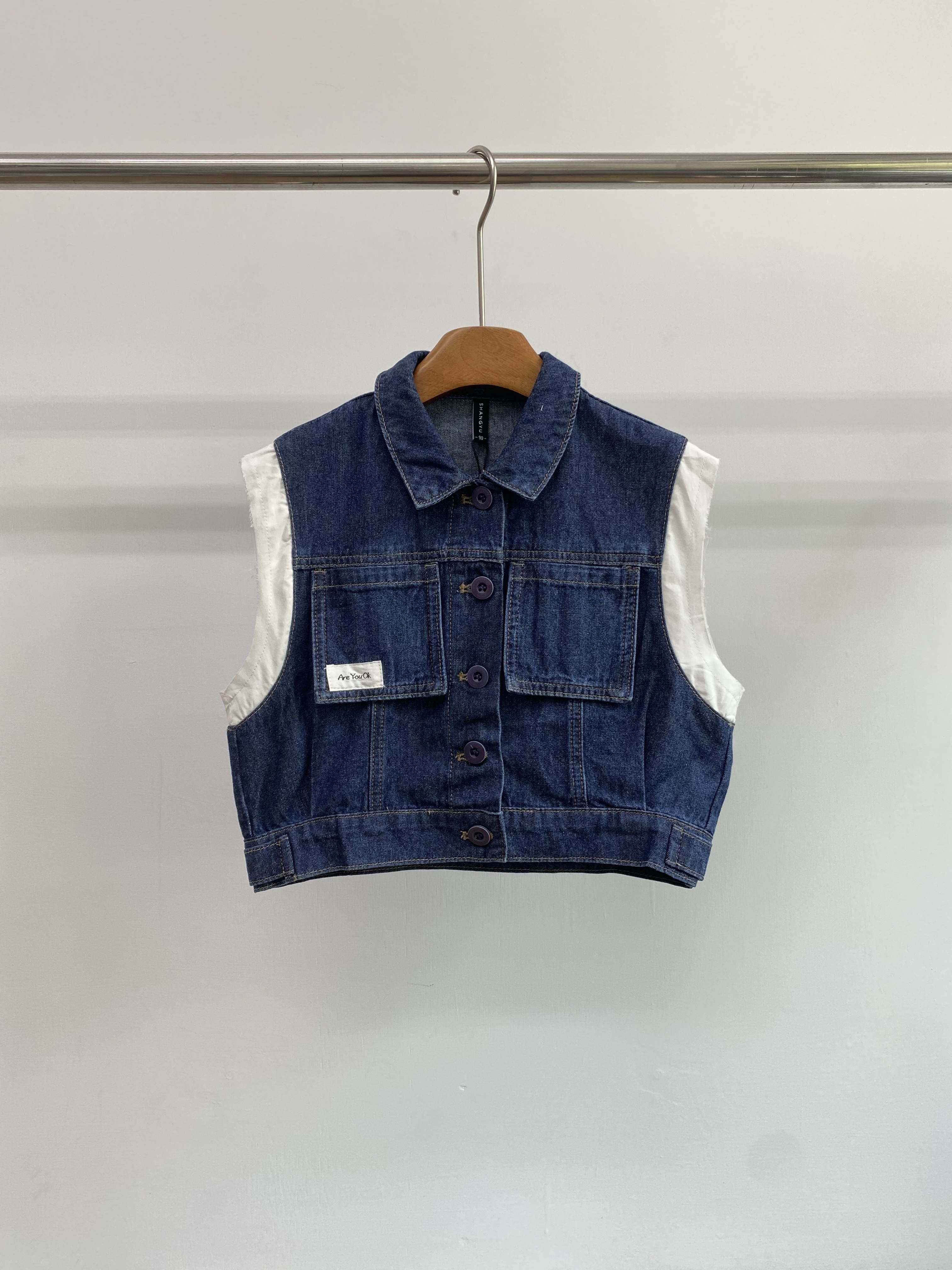 A04597設計師品牌牛仔拼接背心