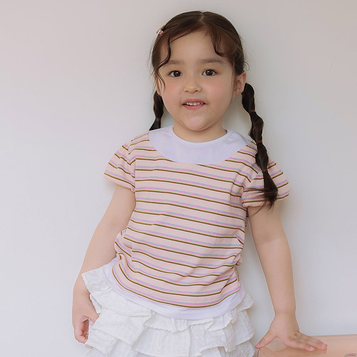 正韓夏JAZZ 假兩件圓弧橫條上衣