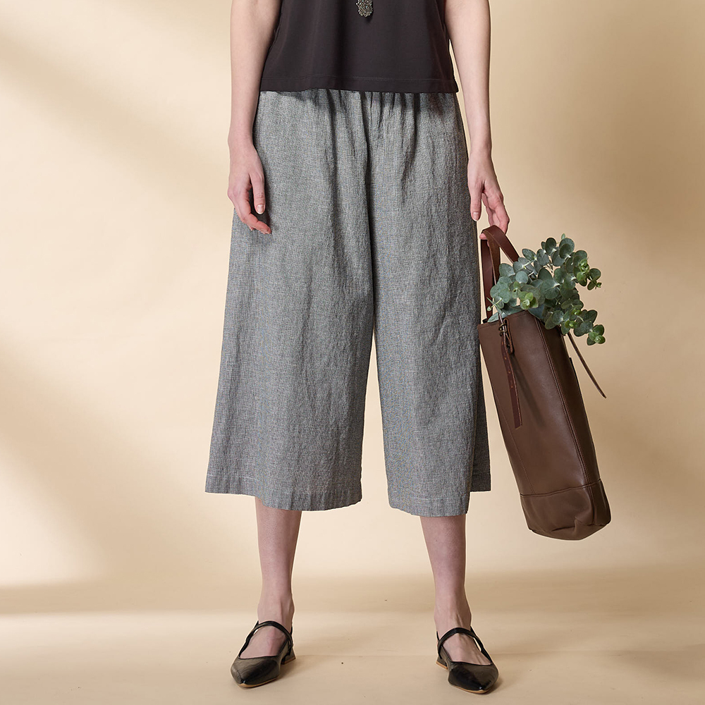 PIPPY 典雅棉麻寬口7分褲裙 灰