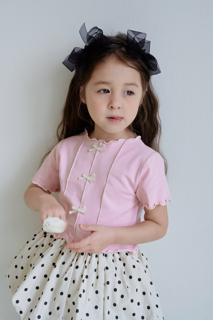 正韓夏momoann 兩色緞帶蝴蝶結短版上衣