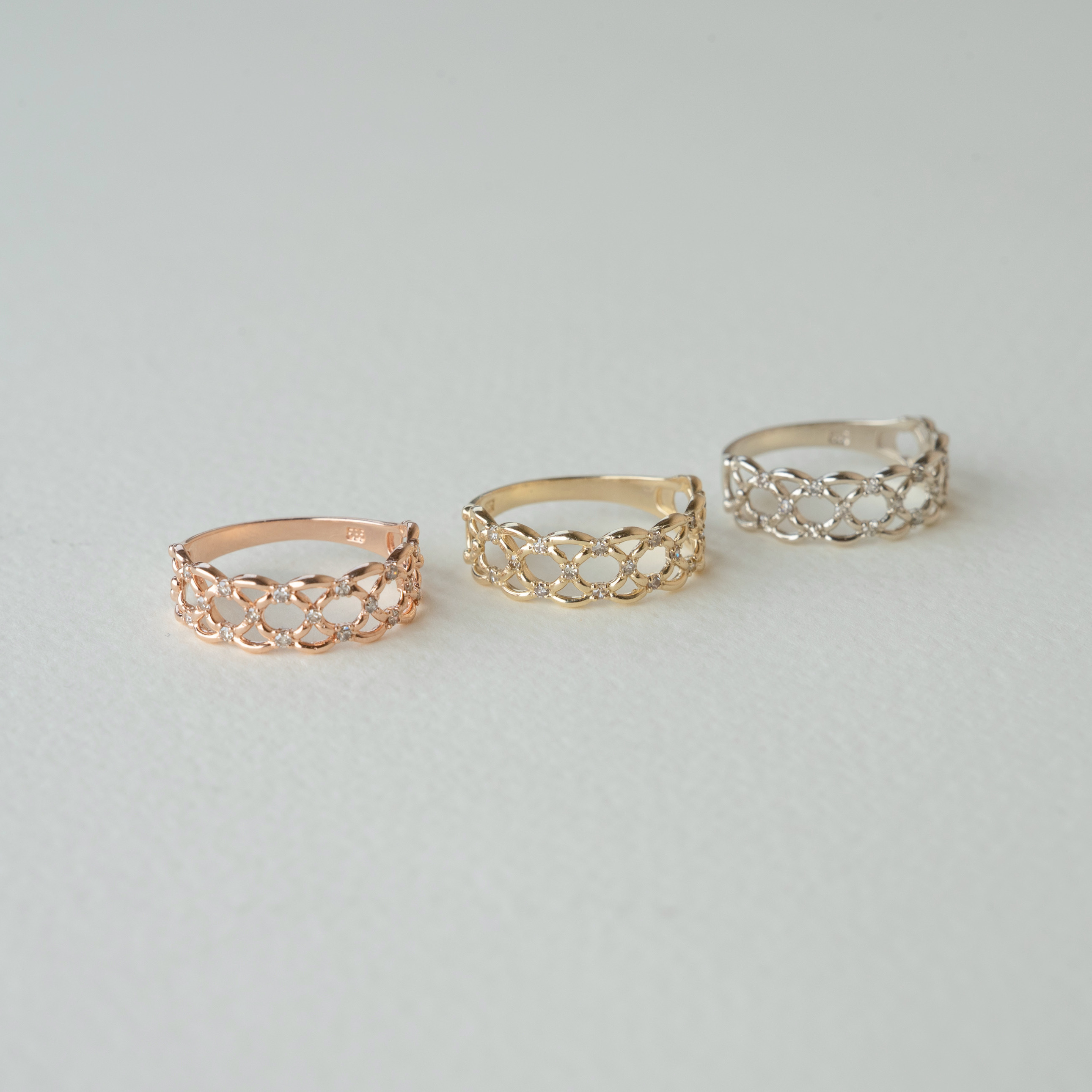 14K交織線條真鑽戒指