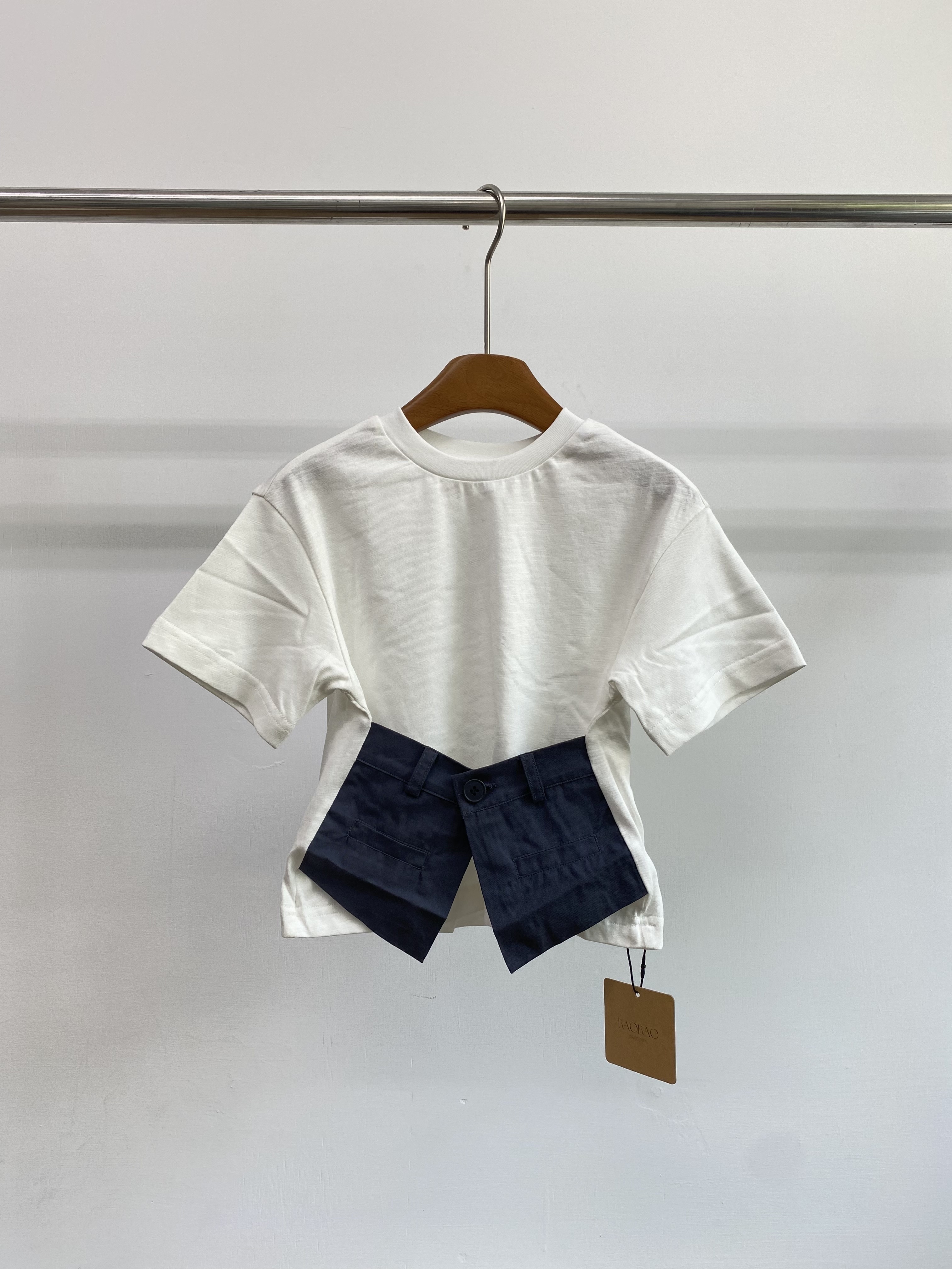 A04608圓領拼接腰上衣