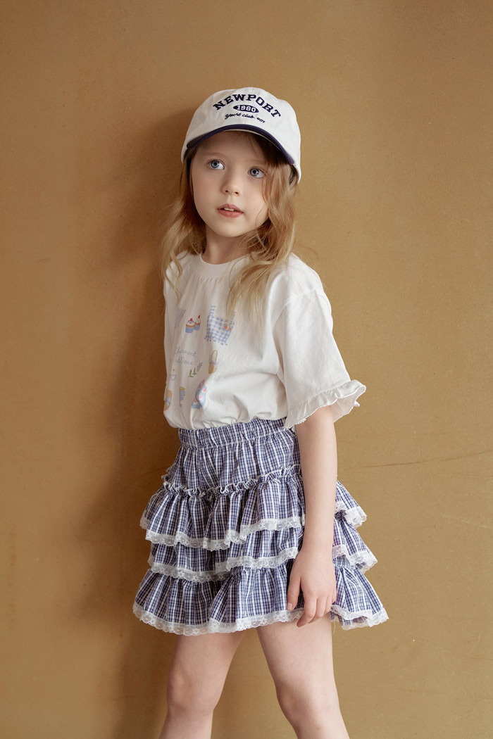 正韓夏momoann 兩色野餐花邊袖上衣