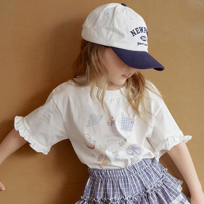 正韓夏momoann 兩色野餐花邊袖上衣