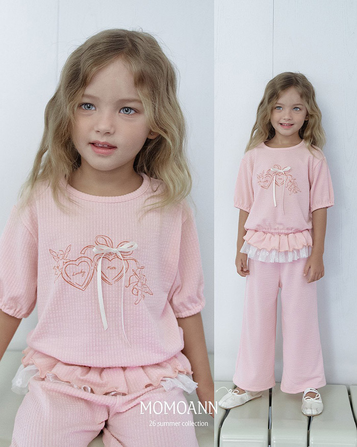 正韓夏momoann 兩色緞帶蝴蝶結華夫格套裝