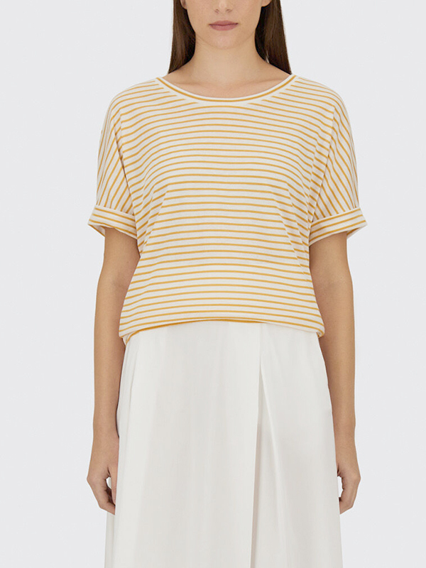 HERNO 短袖反摺條紋上衣(黃白)