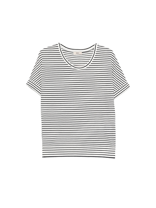 HERNO 短袖反摺條紋上衣(藍白)