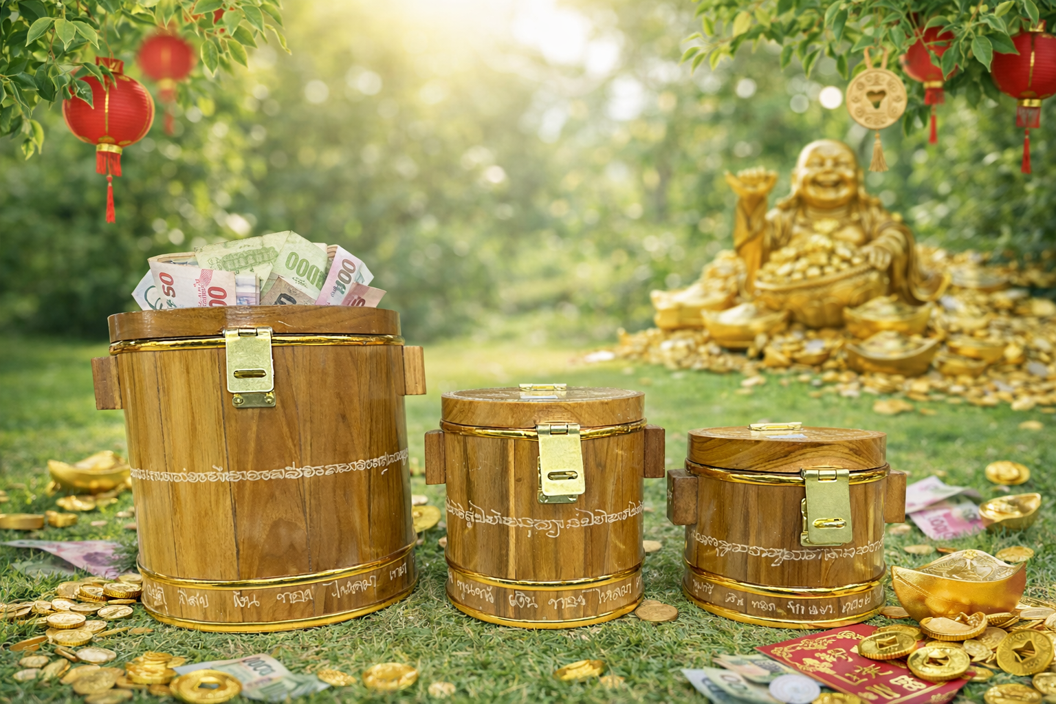 泰國 龍婆本廟 招財存錢筒 招財生財木製聚財盒