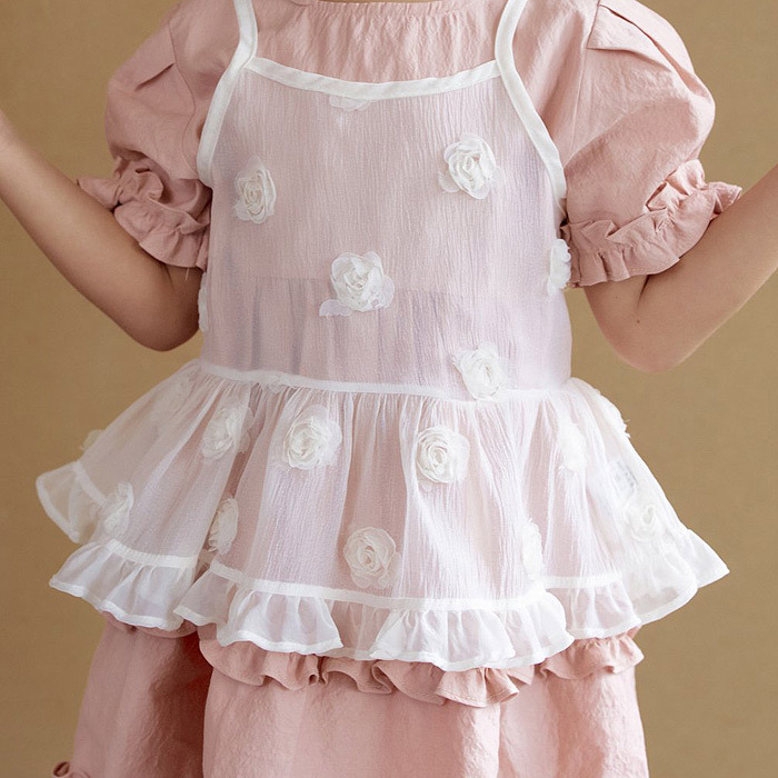 正韓夏momoann 玫瑰花疊穿蕾絲罩衫