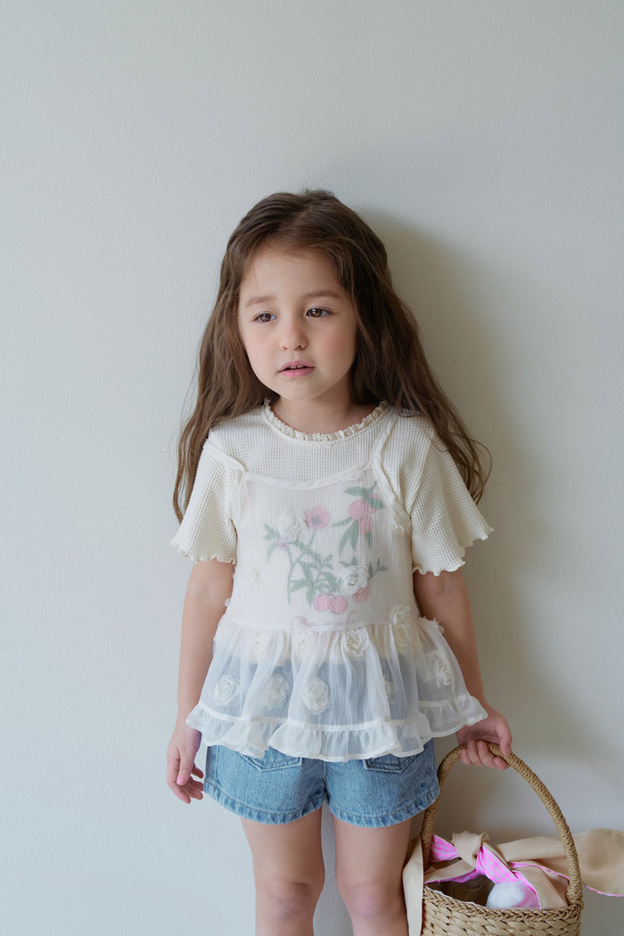 正韓夏momoann 玫瑰花疊穿蕾絲罩衫