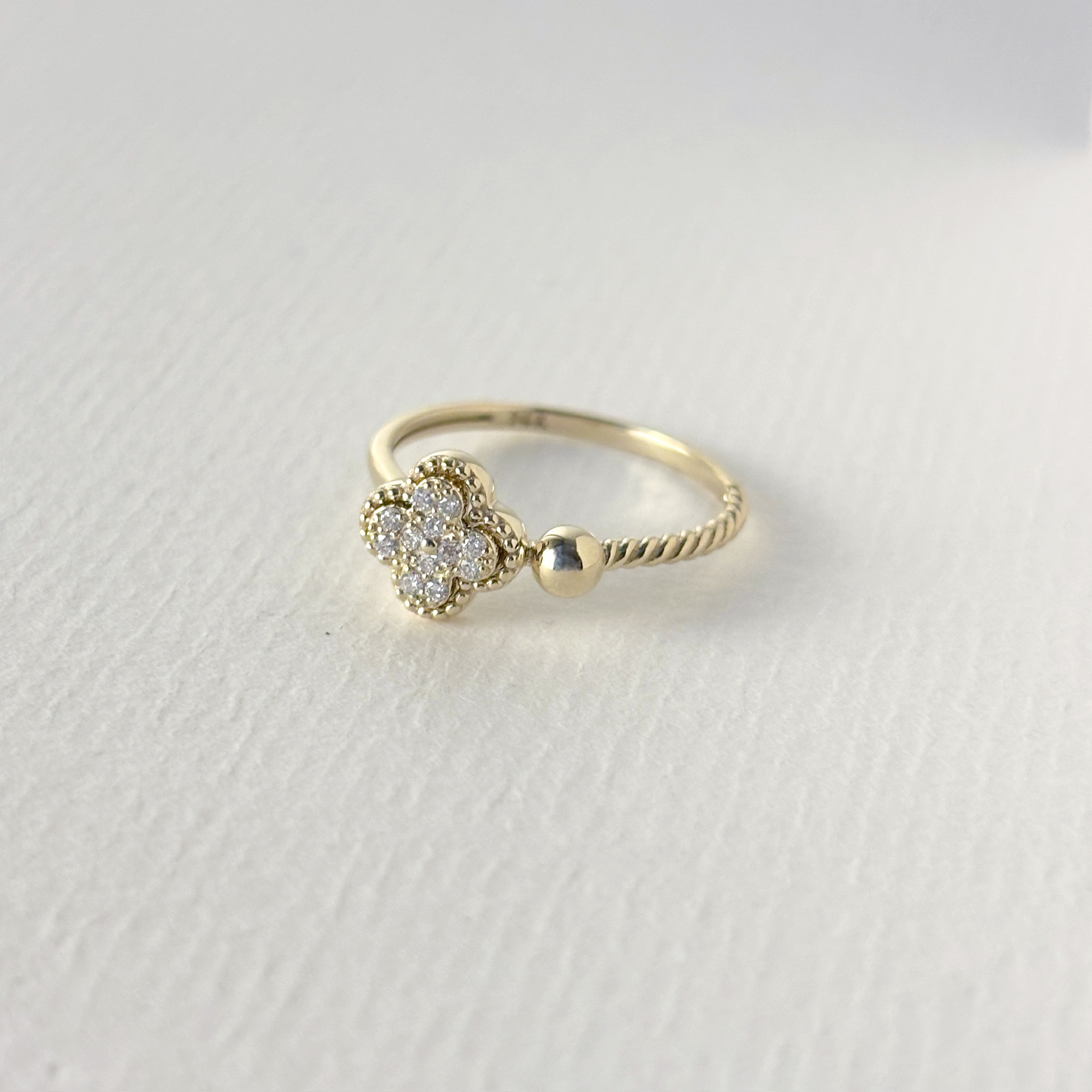 14k四葉草真鑽金球戒指