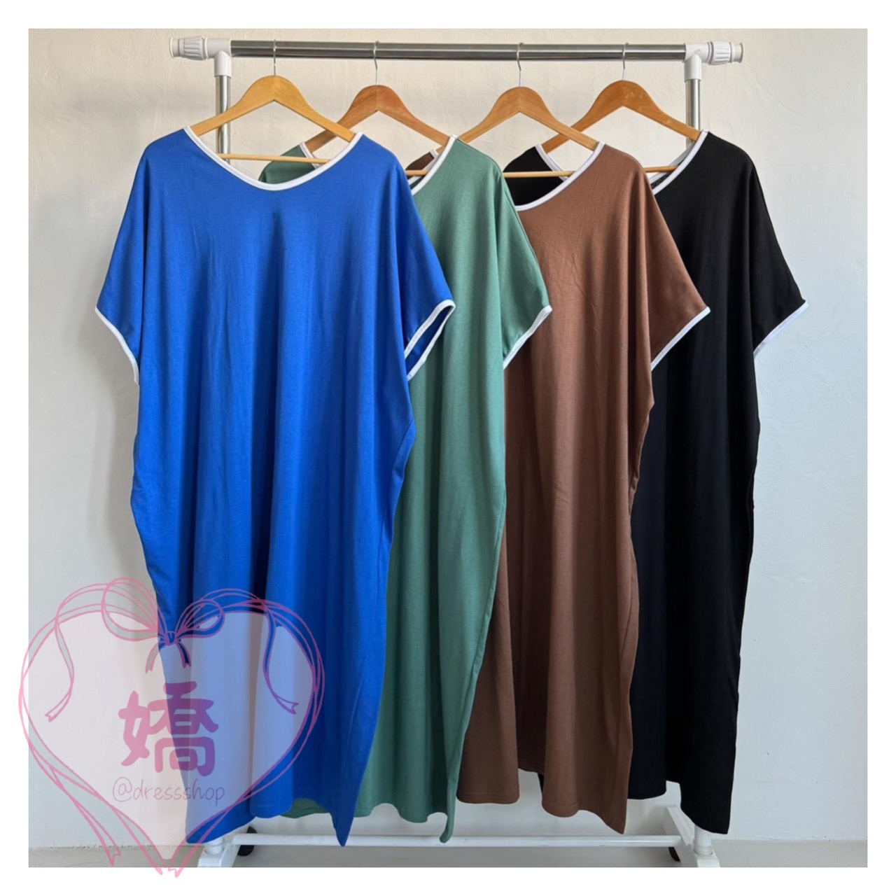 K17006白色滾邊削肩袖OPS(黑'藍'綠'咖)