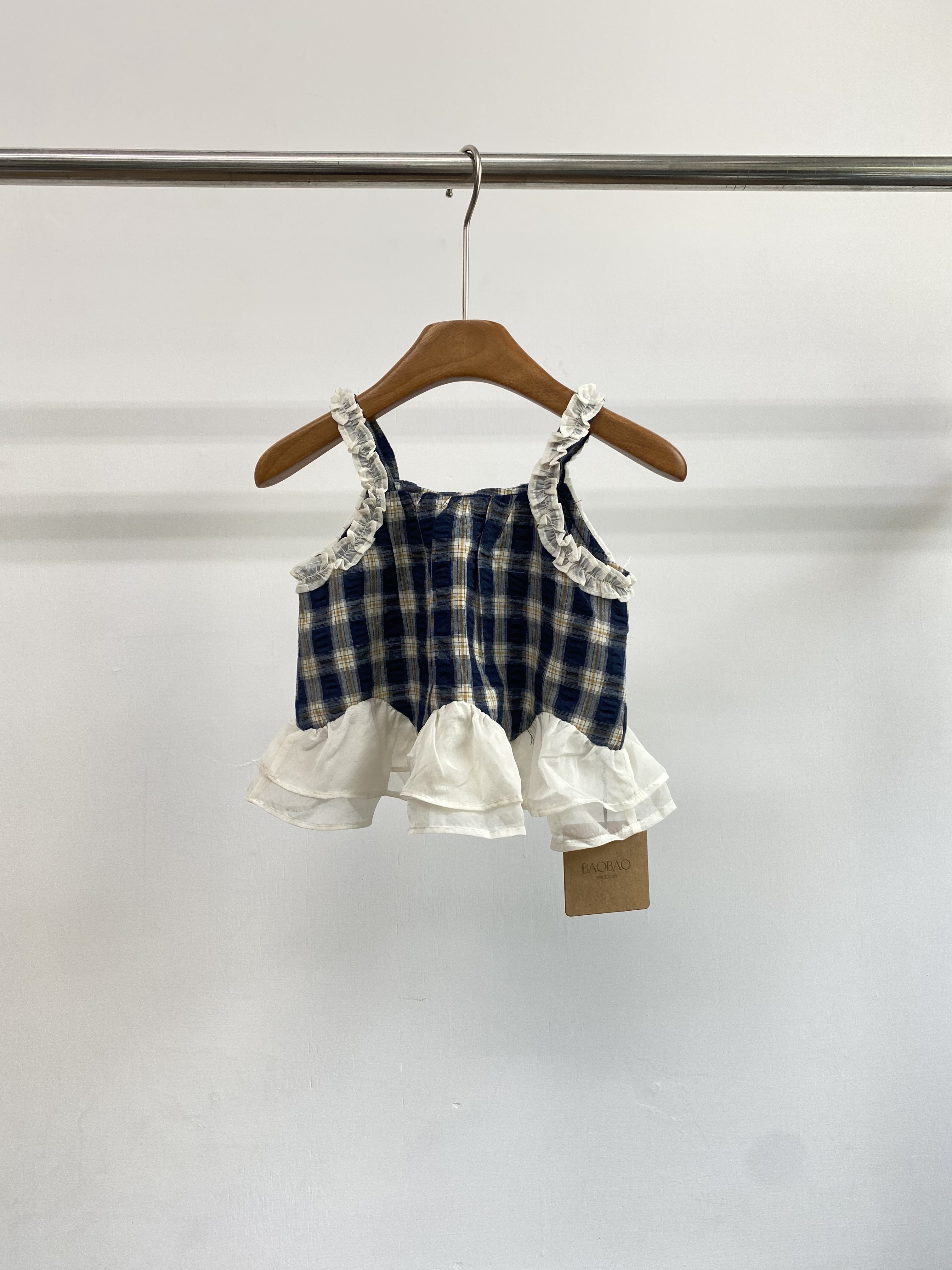 A04623雪紡格子吊帶上衣