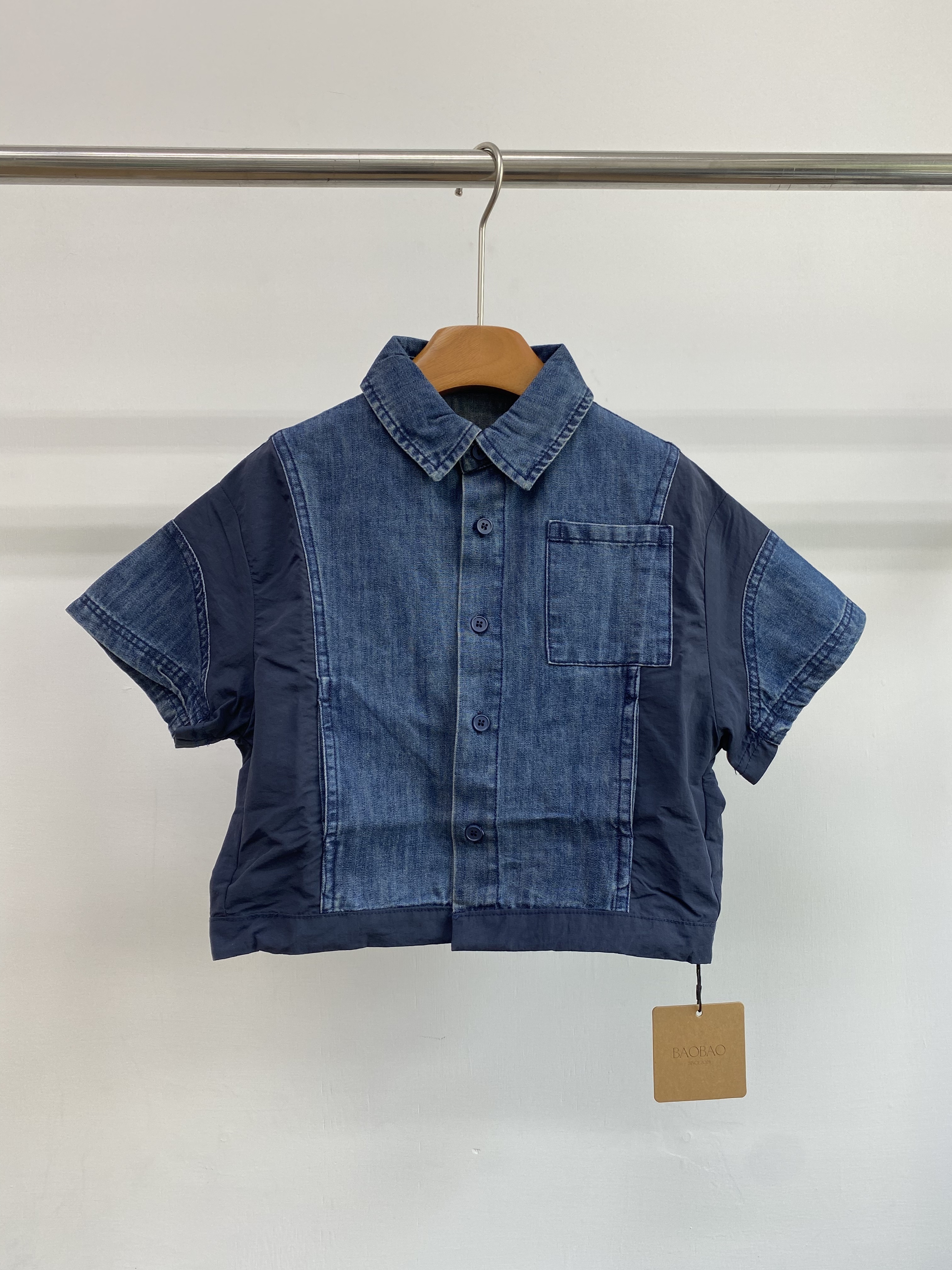 A04631拼接牛仔襯衫