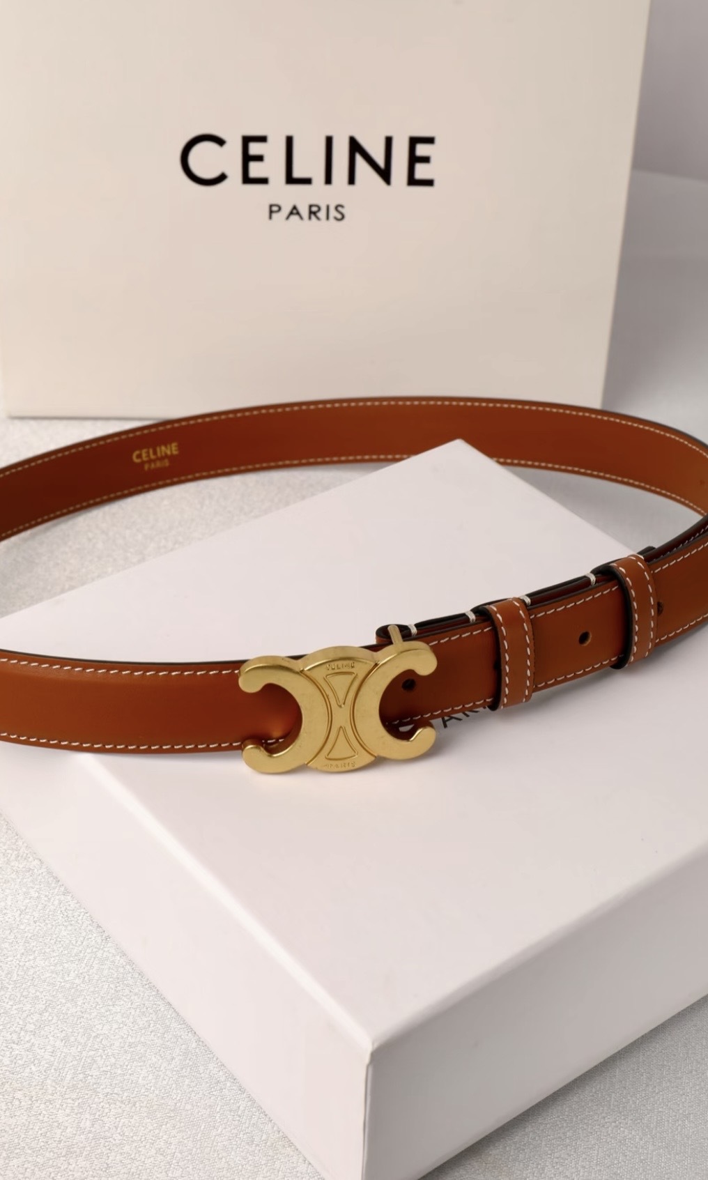 Celine Triomphe 2.5cm 皮帶 啡色