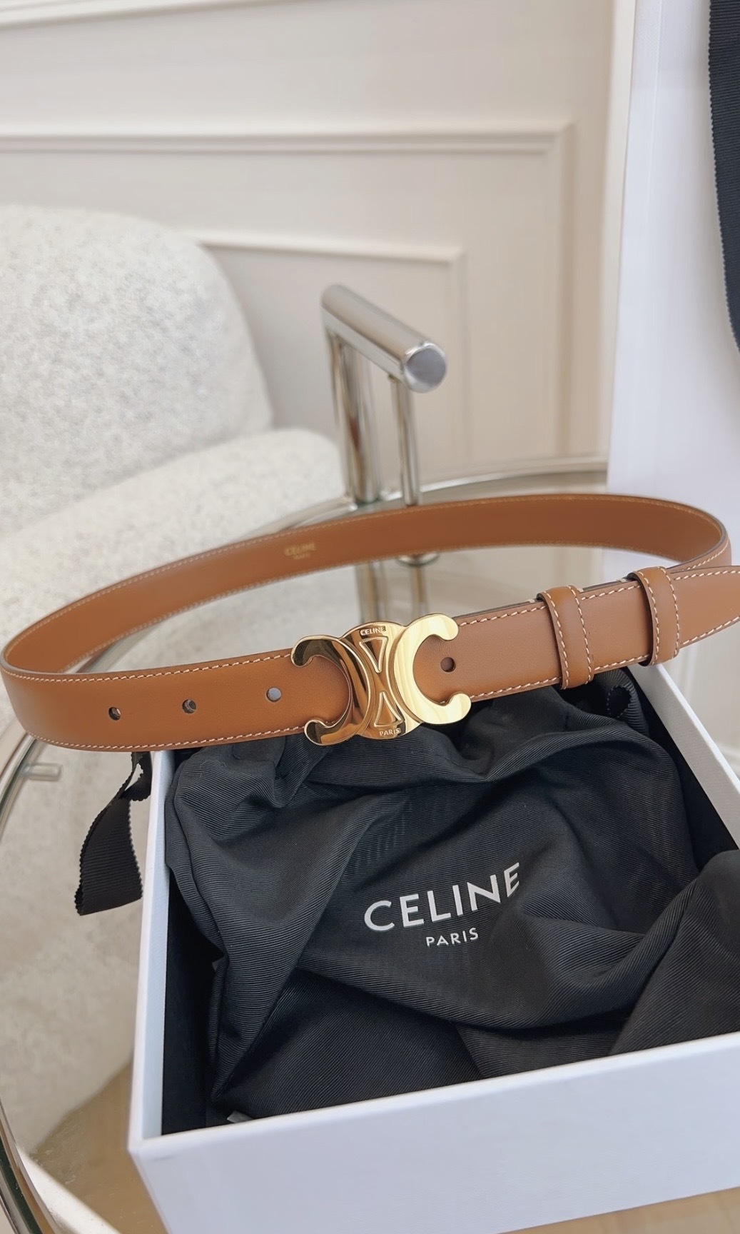Celine Triomphe 2.5cm 皮帶 啡色