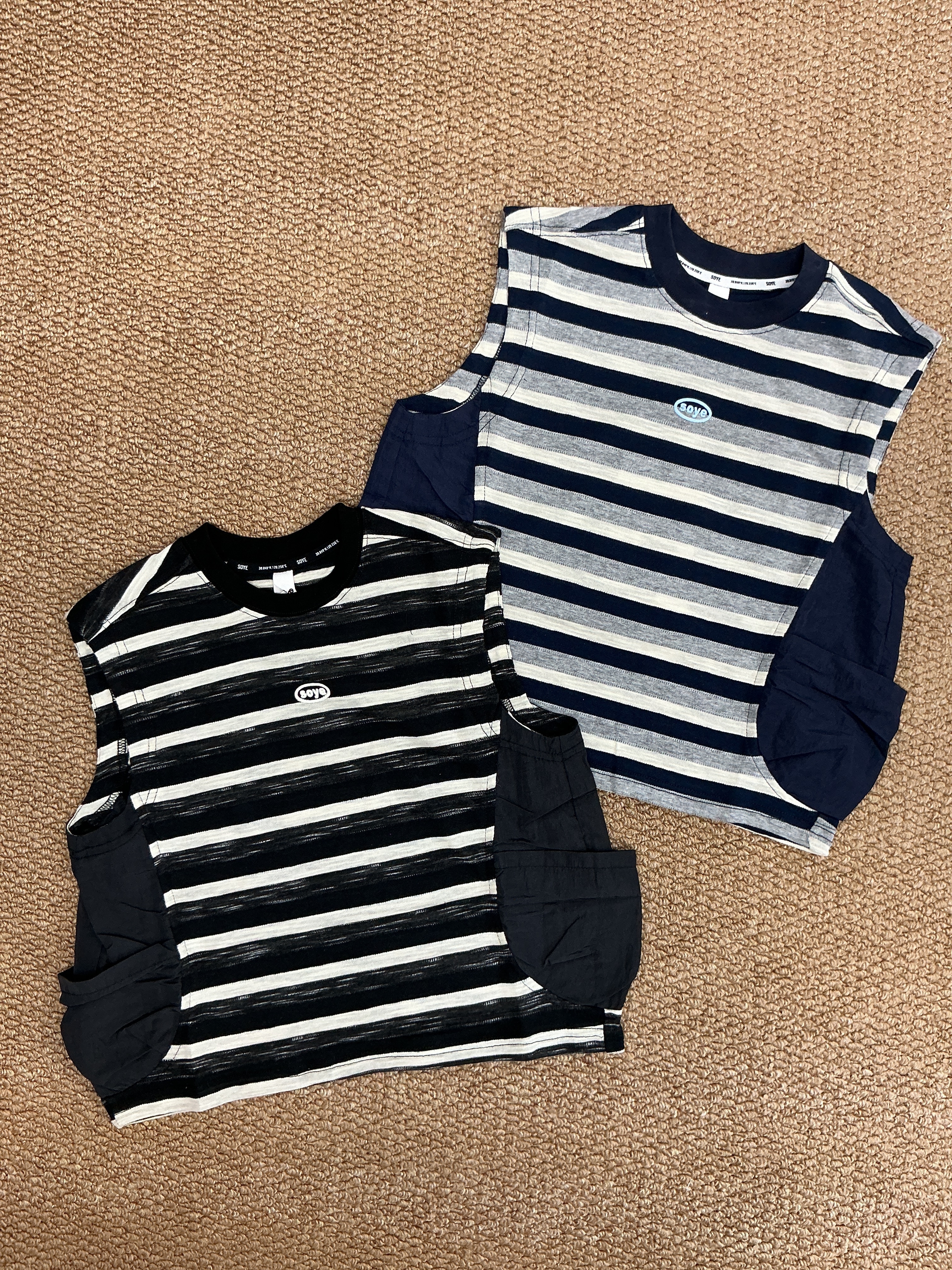 A04640設計師品牌條紋工裝風無袖上衣