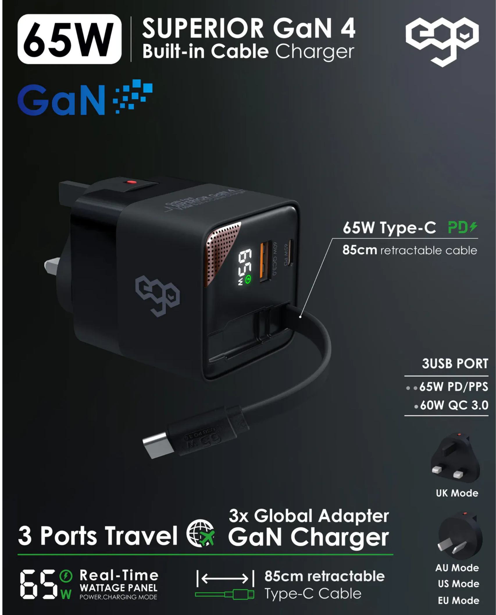 EGO 65W SUPERIOR GaN 4 充電器