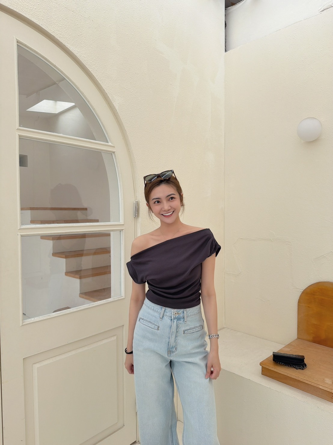 ［預購］🔥03.25春夏新品］💥一件兩穿］🇰🇷正韓兩穿超彈透氣螺紋棉斜肩上衣（墨灰/兩色）