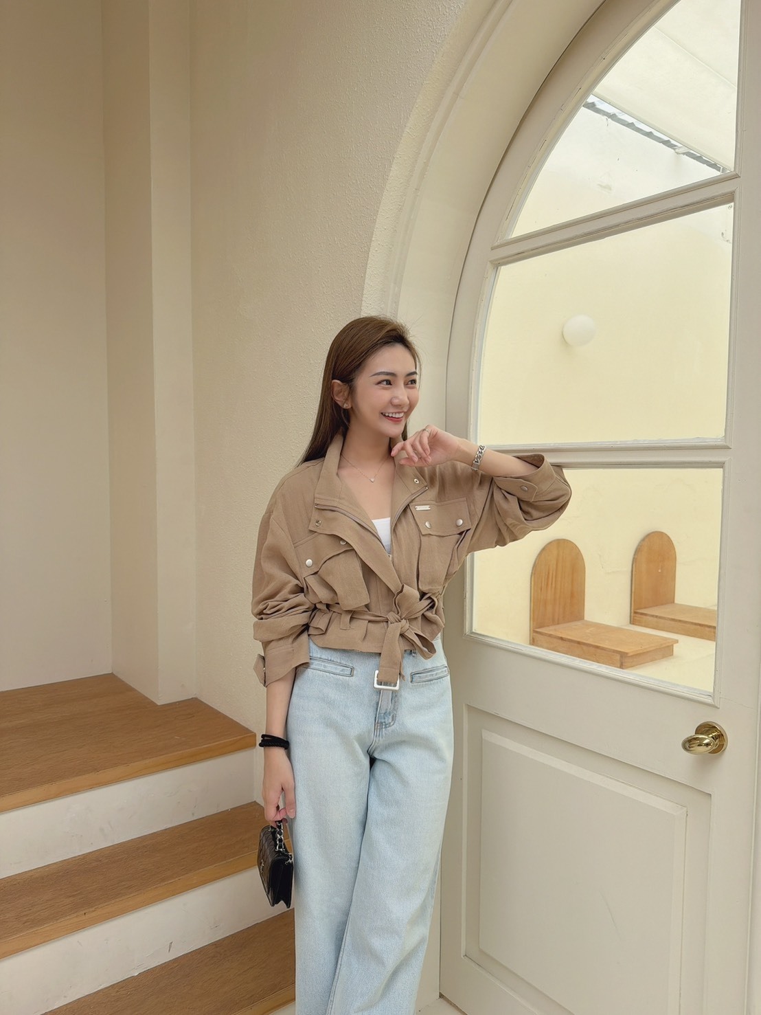 ［預購］🔥03.25春夏新品］♥️闆娘自留款］🇰🇷正韓超質感口袋立領拉鍊薄款棉麻短版外套（卡其/兩色）