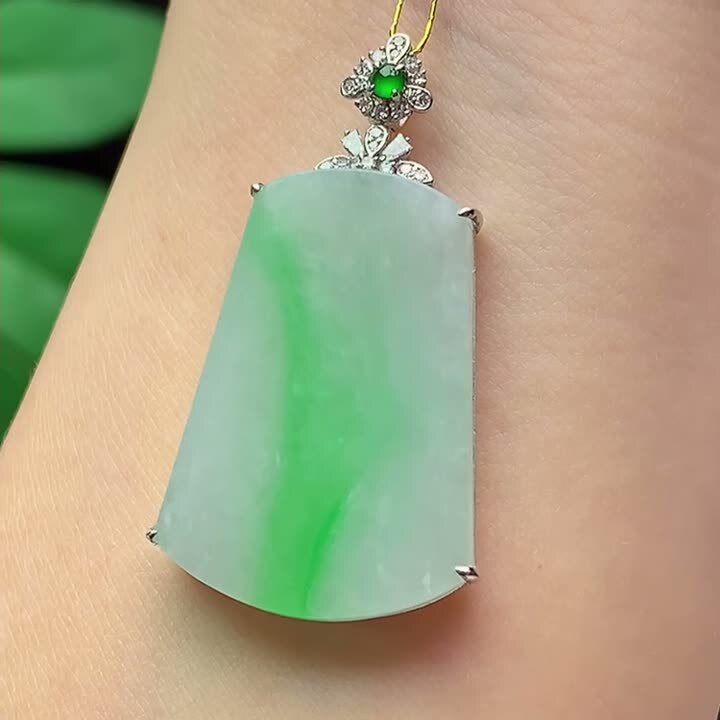 翡翠冰種飄綠無事牌,天然翡翠A玉, 緬甸玉, Jade, Jadeite