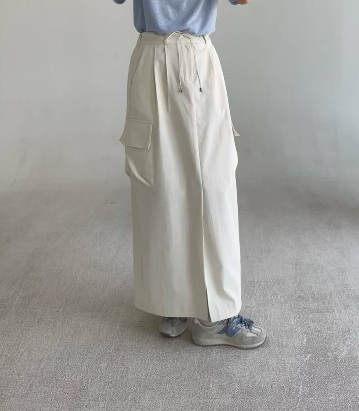 涼感工裝抽帶長裙