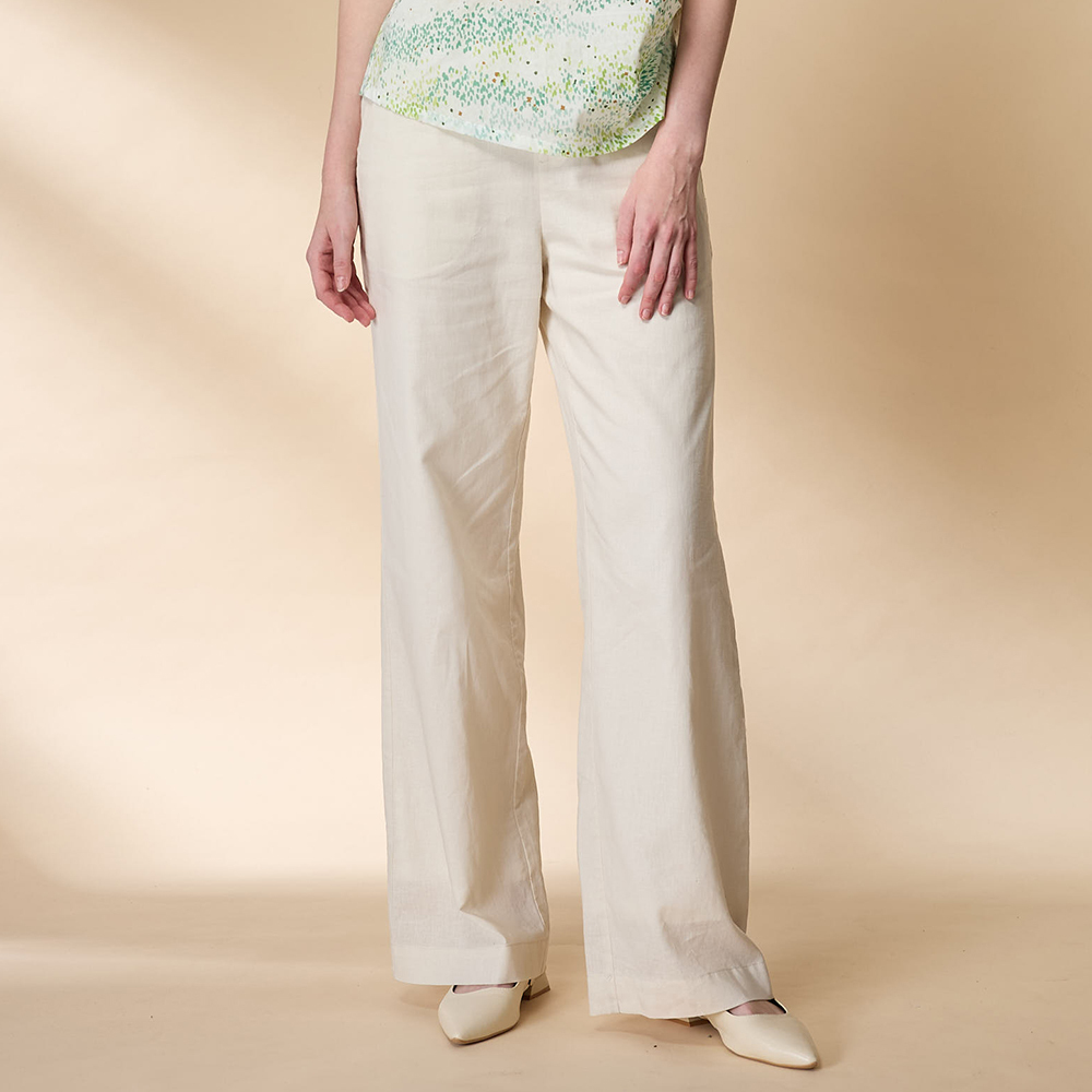 PIPPY 典雅素面簡約棉麻長褲 米