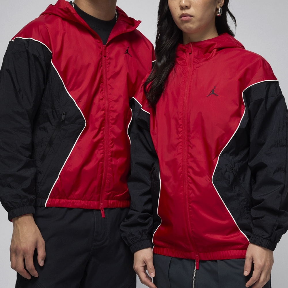 NIKE 外套 JORDAN 紅黑 刺繡LOGO 連帽 風衣外套 中性 HF9334-636