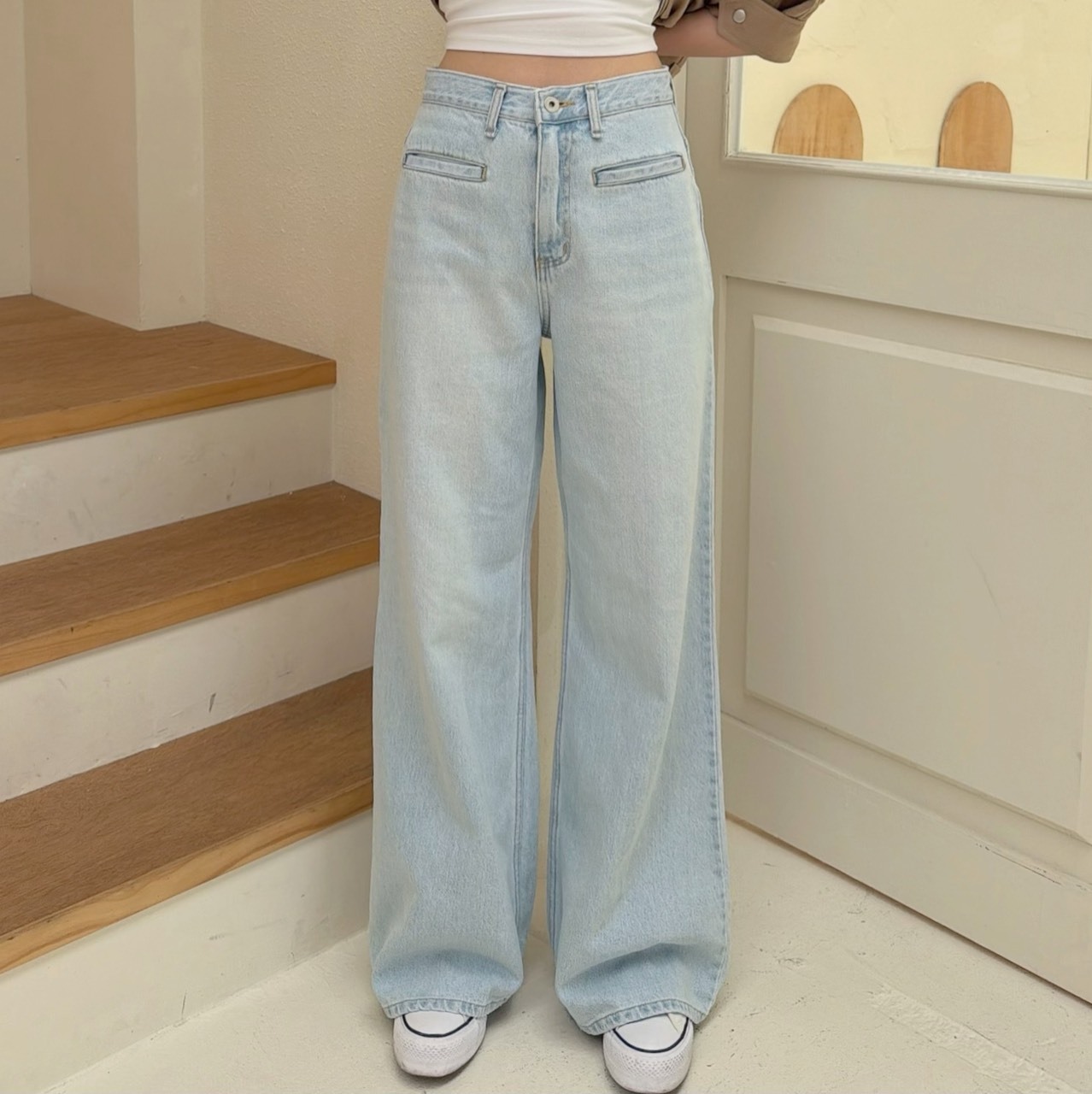 ［預購］🔥03.25春夏新品］💥逆天長腿歐膩家］🇰🇷正韓高腰超軟顯瘦直筒牛仔褲（SML）