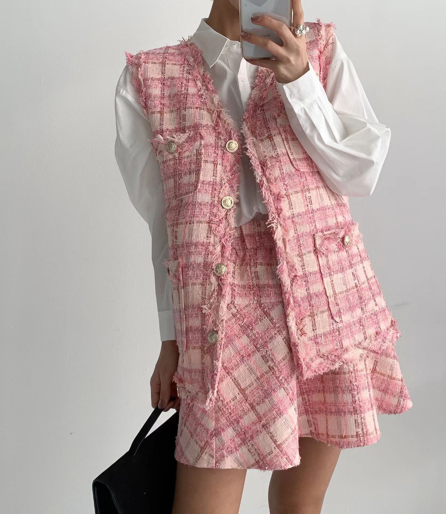 四口袋棉呢小香背心