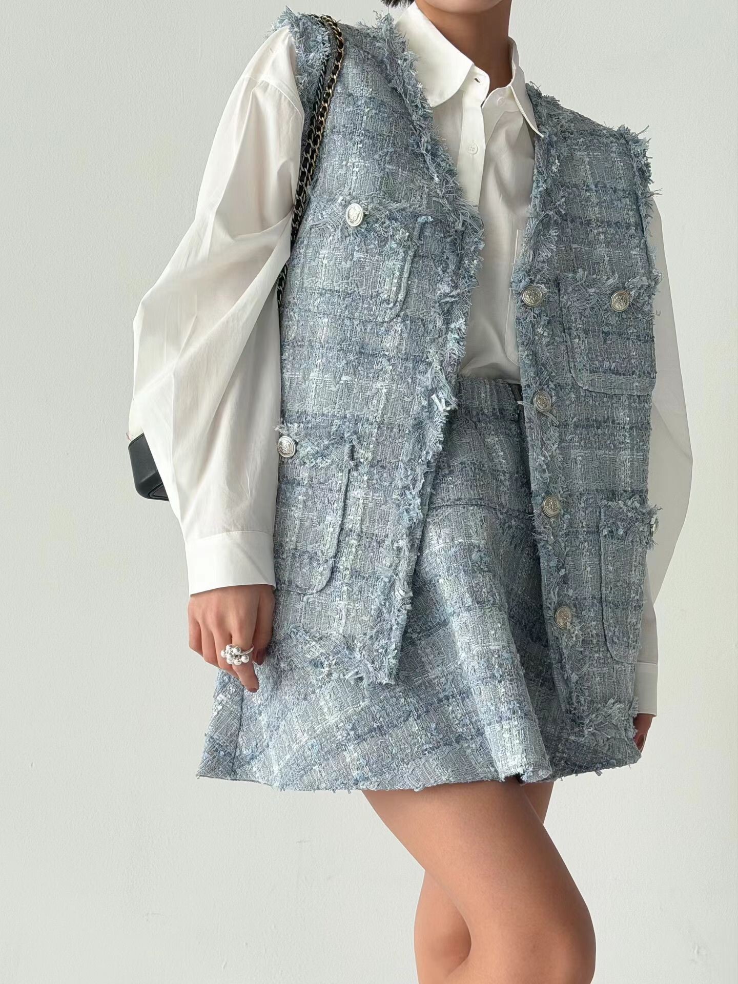 四口袋棉呢小香背心