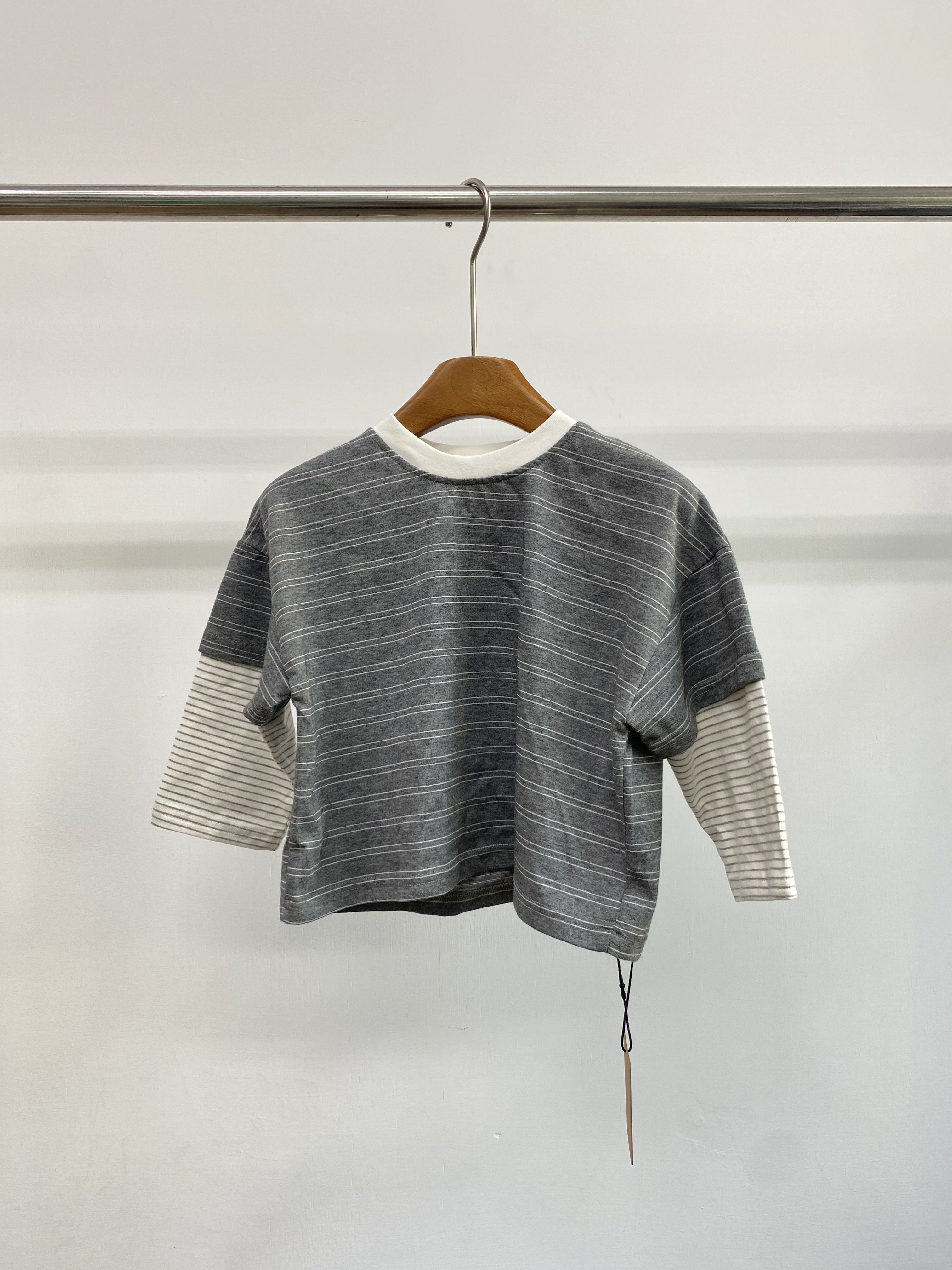 A04660假兩件拼色條紋上衣